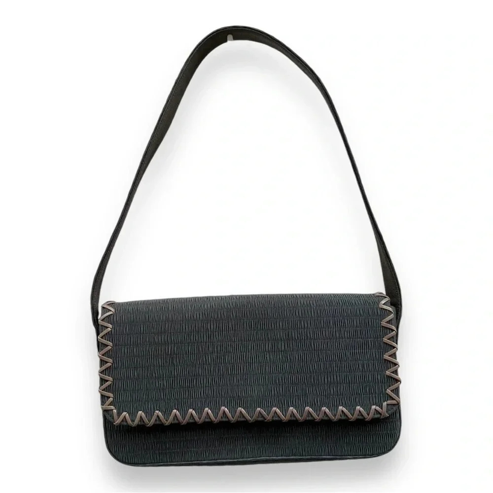 Stuart Weitzman Handbag Solid Green Textured Shou… - image 1